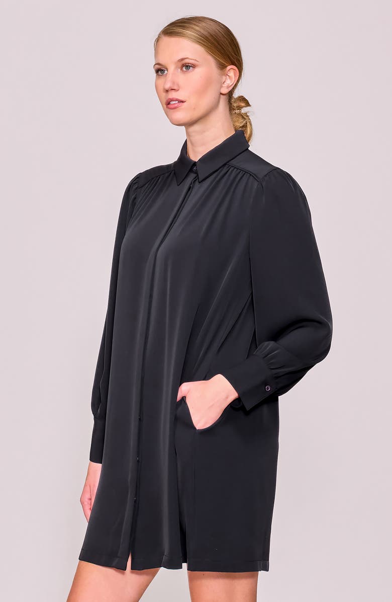 MELLODAY Long Sleeve Crepe Shirtdress, Alternate, color, Black