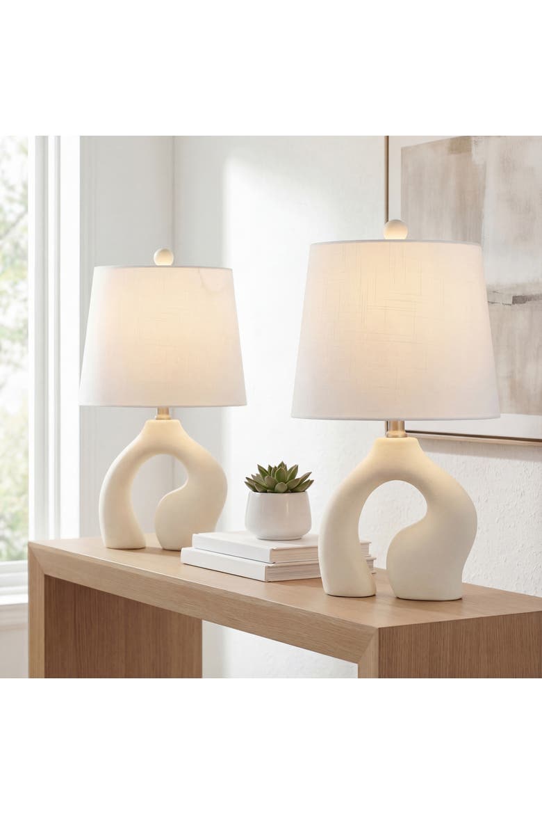 Tula 19" Scandinavian Minimalist Ceramic Arch LED Table Lamp, Main, color, Cream