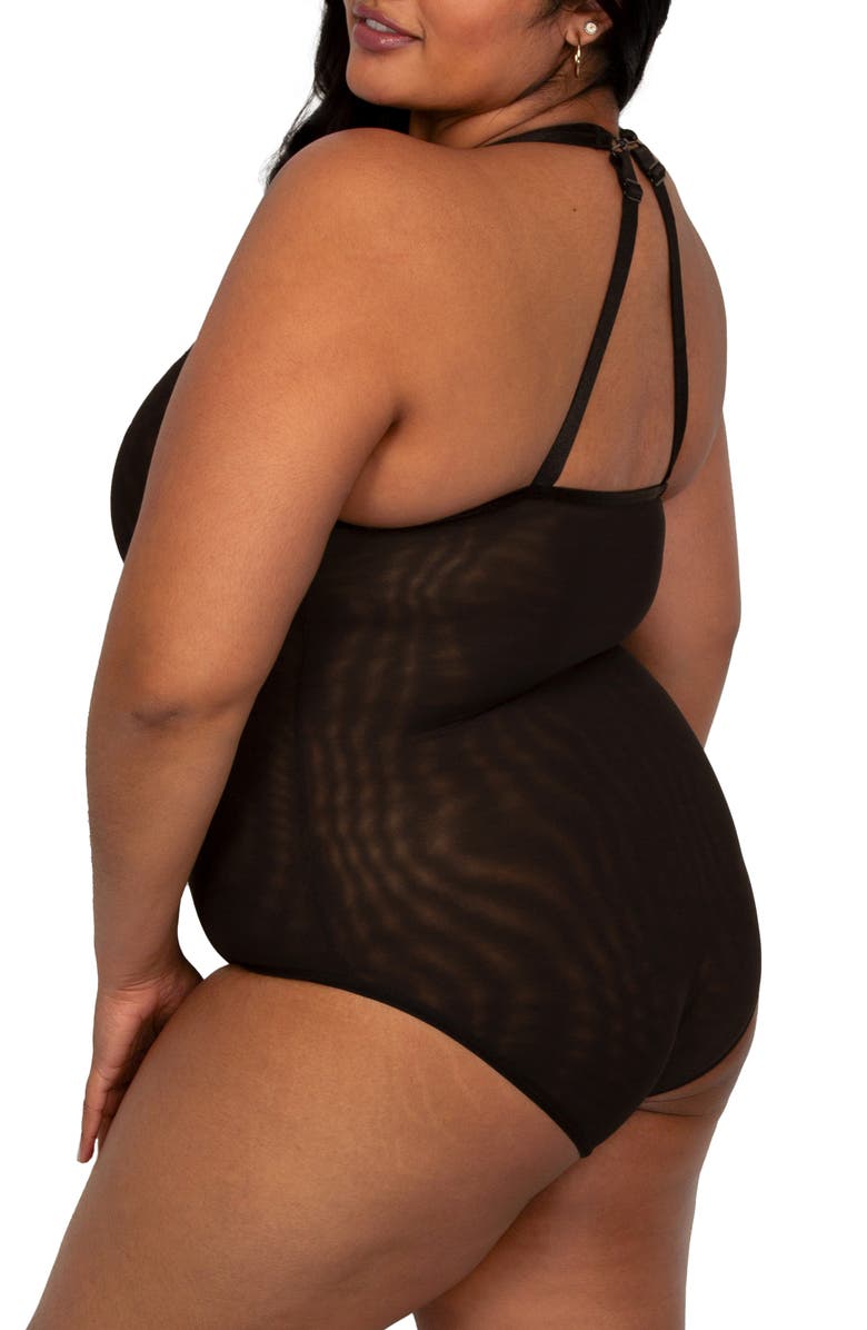 Curvy Couture Sheer Mesh Bodysuit, Alternate, color, Black Hue