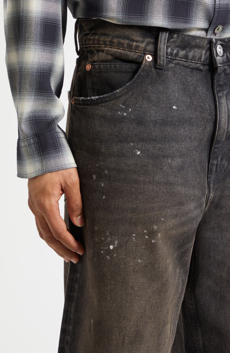 OUR LEGACY Paint Splattered Denim Bermuda Shorts, Alternate, color, Nebula Wash