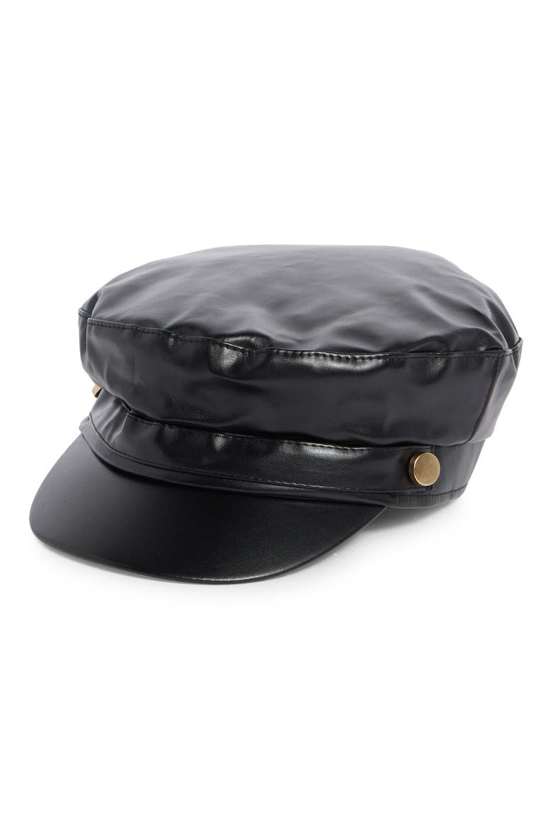 Faux Leather Conductor Hat, Main, color, BLACK
