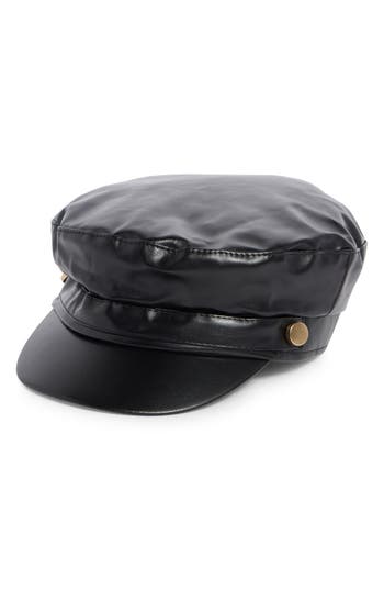 Vince Camuto Faux Leather Conductor Hat In Black