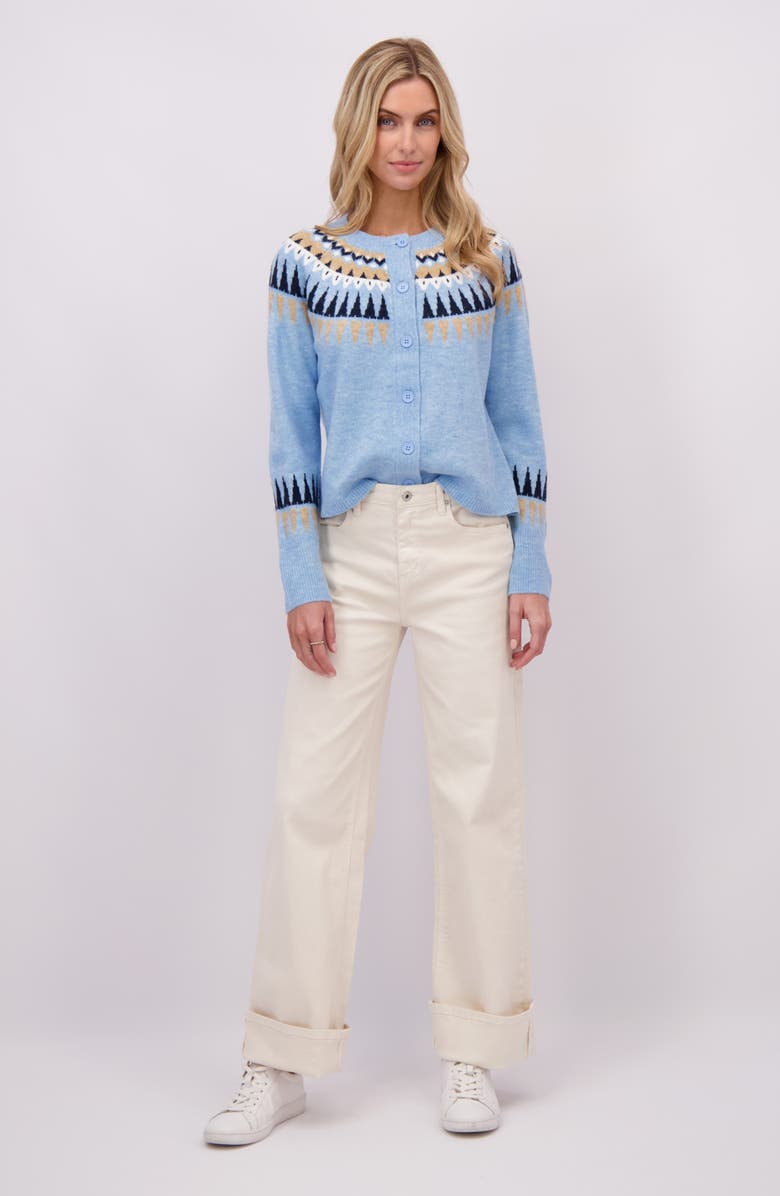 CeCe Fair Isle Cardigan, Alternate, color, Blue Heather