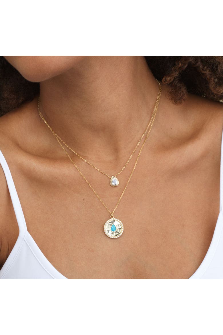 CZ Pear Double Bezel Necklace, Alternate, color, Gold Plated Sterling Silver