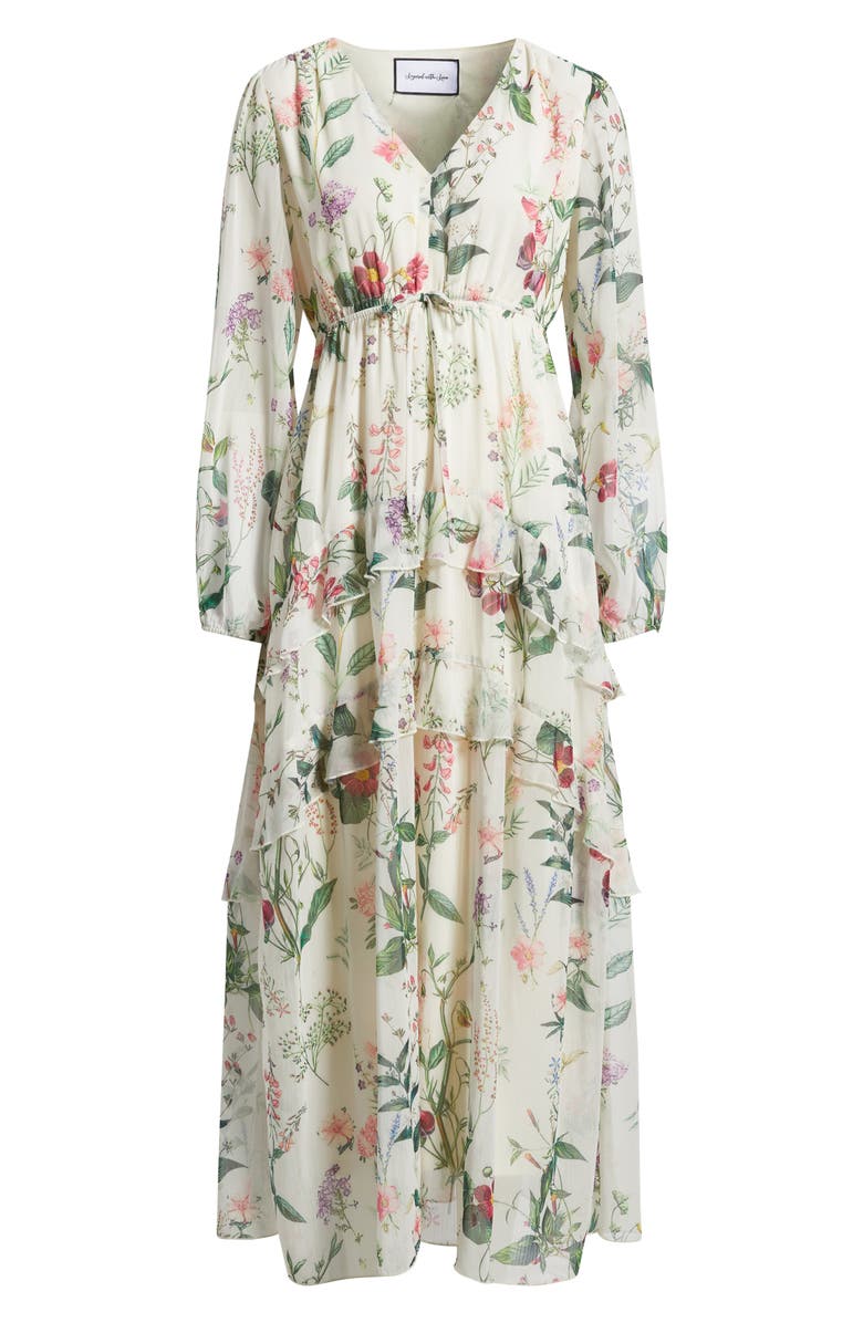 LAYERED WITH LOVE Alice Floral Long Sleeve Drawstring Waist Maxi Dress, Alternate, color, Ivory Floral