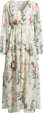 LAYERED WITH LOVE Alice Floral Long Sleeve Drawstring Waist Maxi Dress