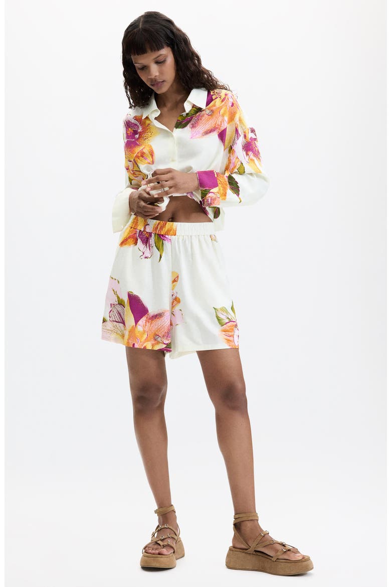 Floral Relaxed Shorts, Alternate, color, OFF WHITE