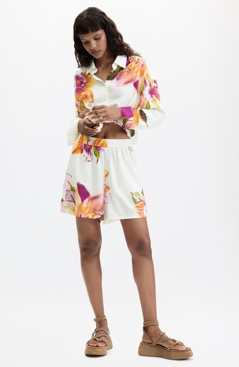 Desigual Floral Relaxed Shorts, Alternate, color, Off White