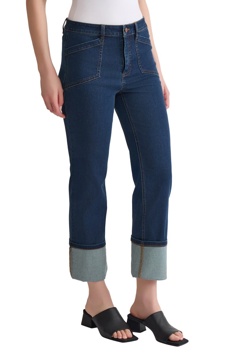 Jones New York High Waist Cuffed Straight Leg Jeans, Alternate, color,