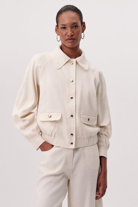 Pocketed Long Sleeve Elastic Waist Crop Bomber Jacket