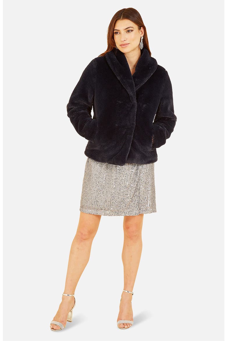 Short Wrap Faux Fur Coat, Alternate, color, Black
