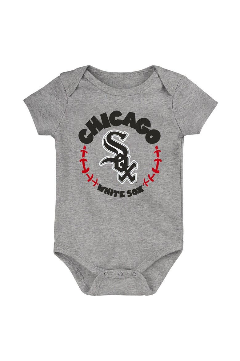 Newborn & Infant Black/White/Heather Gray Chicago White Sox Biggest Little Fan 3-Pack Bodysuit Set, Alternate, color, Black