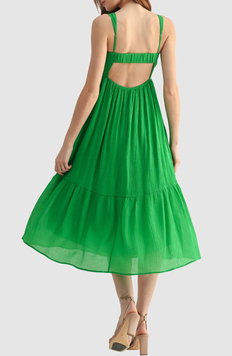 Lush Ruched Back Cutout Tiered Midi Dress, Alternate, color, Kelly Green