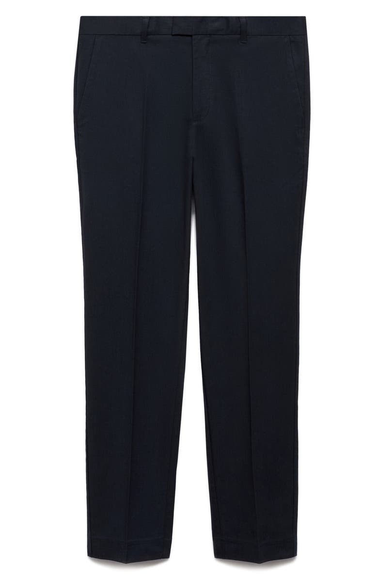 MANGO Regular Fit Cotton Blend Dress Pants, Alternate, color, Dark Navy