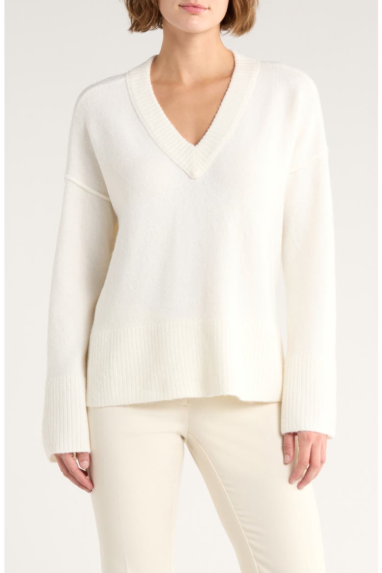 High-Low V-Neck Sweater, Main, color, ANTIQUE WHITE