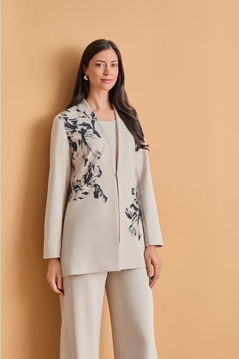 Floral Printed Stretch Deco Crepe Jacket, Alternate, color, Limestone/Black