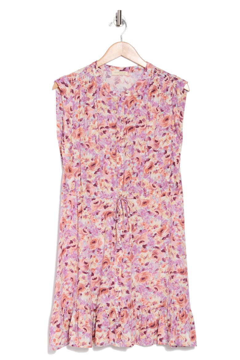 Button Front Midi Dress, Alternate, color, DUSTY PURPLE/ TAUPE