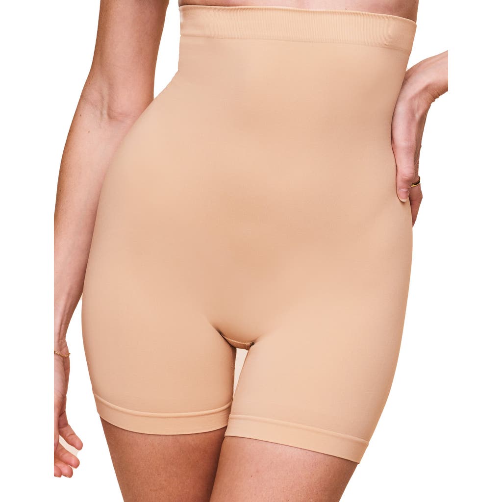 Adore Me Reece High-waisted Smoothing Shorts In Light Beige