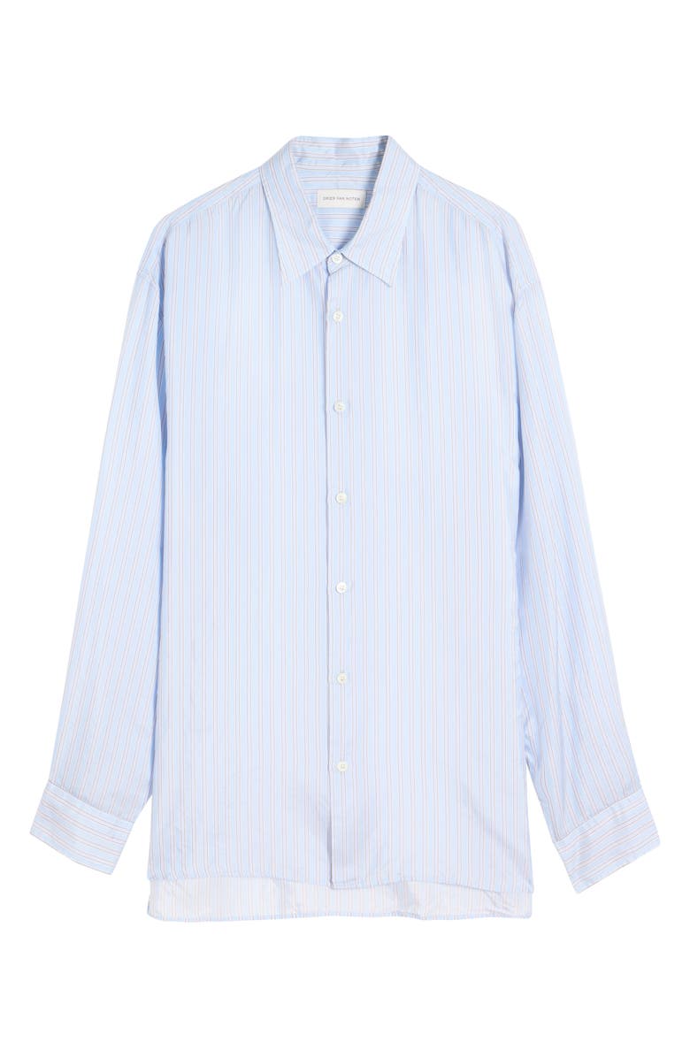 Dries Van Noten Croom Stripe Cupro Button-Up Shirt, Alternate, color, Light Blue