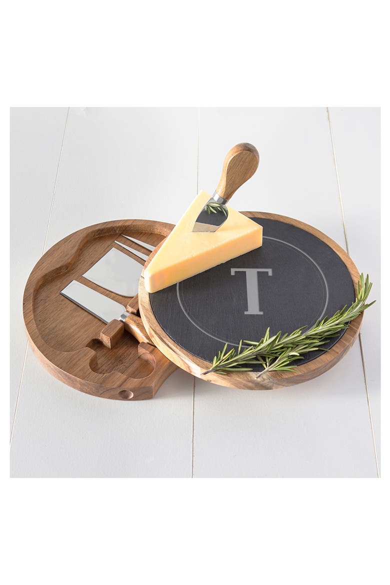 Monogram 5-Piece Cheese Board & Utensil Set, Alternate, color, BROWN - N