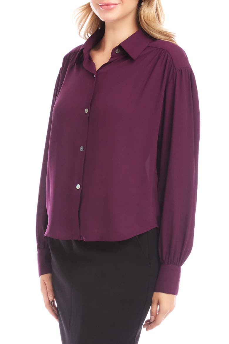 Drapey Crepe Button-Up Shirt, Alternate, color, EGGPLANT
