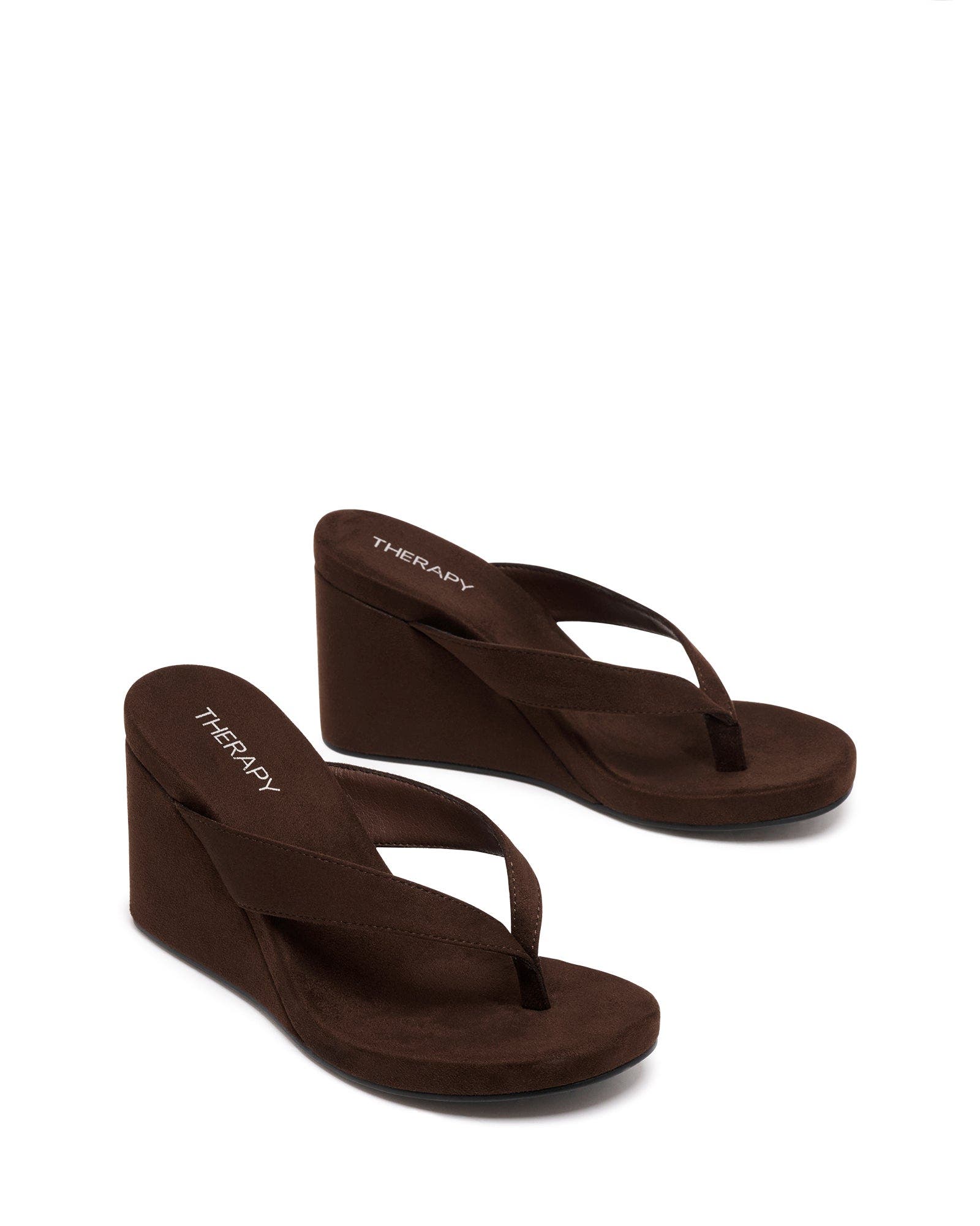 Therapy Australia Ren Wedge Sandal, Alternate, color, Chocolate Tonal Faux Suede