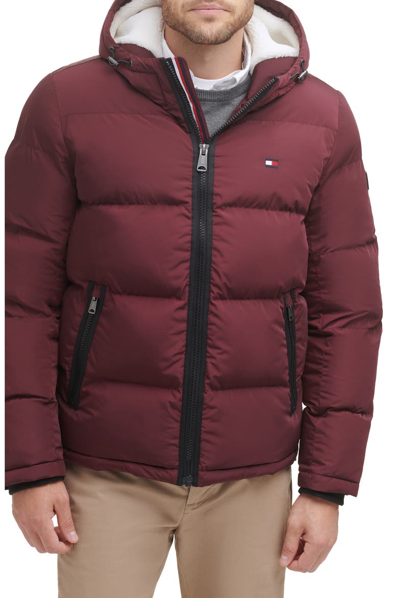 Hooded Puffer Jacket with Faux Shearling Lining, Main, color, PORT