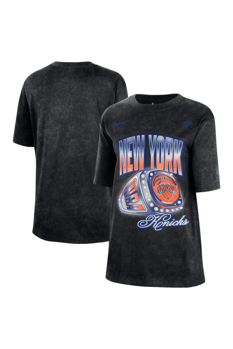 Women's Nike Black New York Knicks Courtside Original Content Vintage Washed Boyfriend T-Shirt, Main, color, Black