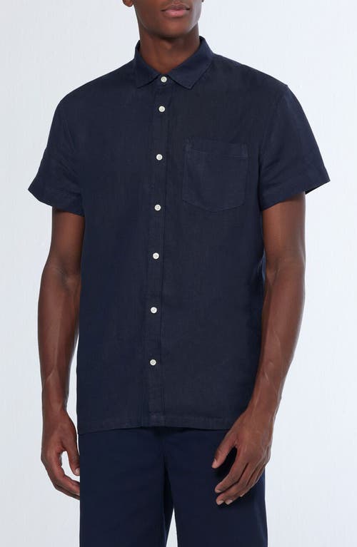 Scotch & Soda Core Solid Short Sleeve Button-up Shirt In Night