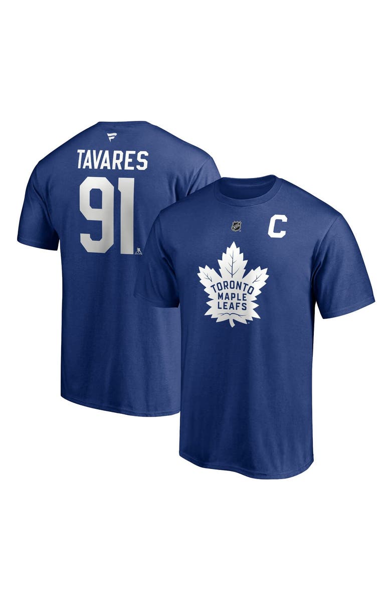 FANATICS Men's Fanatics Branded John Tavares Blue Toronto Maple Leafs Authentic Stack Name & Number Captain T-Shirt, Alternate, color, Blue