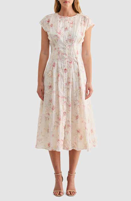 Embroidered Floral Cap Sleeve Shirtdress