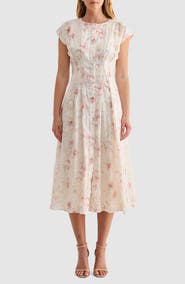 Mila Mae Embroidered Floral Cap Sleeve Shirtdress
