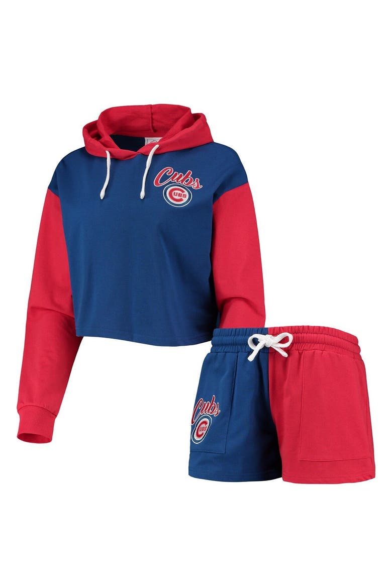 Women's FOCO Royal/Red Chicago Cubs Color-Block Pullover Hoodie & Shorts Lounge Set, Main, color, Royal