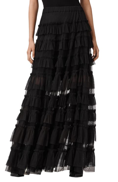 Aude Tiered Tulle Ruffle Maxi Skirt