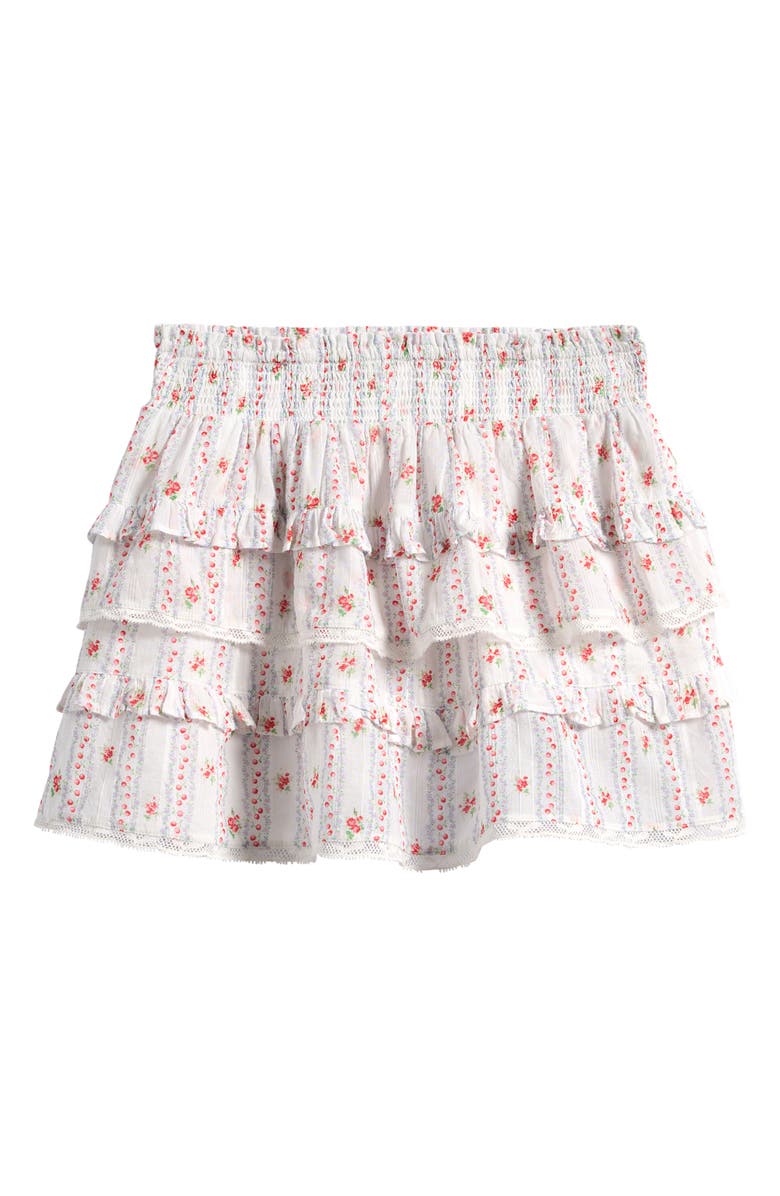 LoveShackFancy Kids' Billie Floral Border Print Tiered Miniskirt, Main, color, Poppy Red