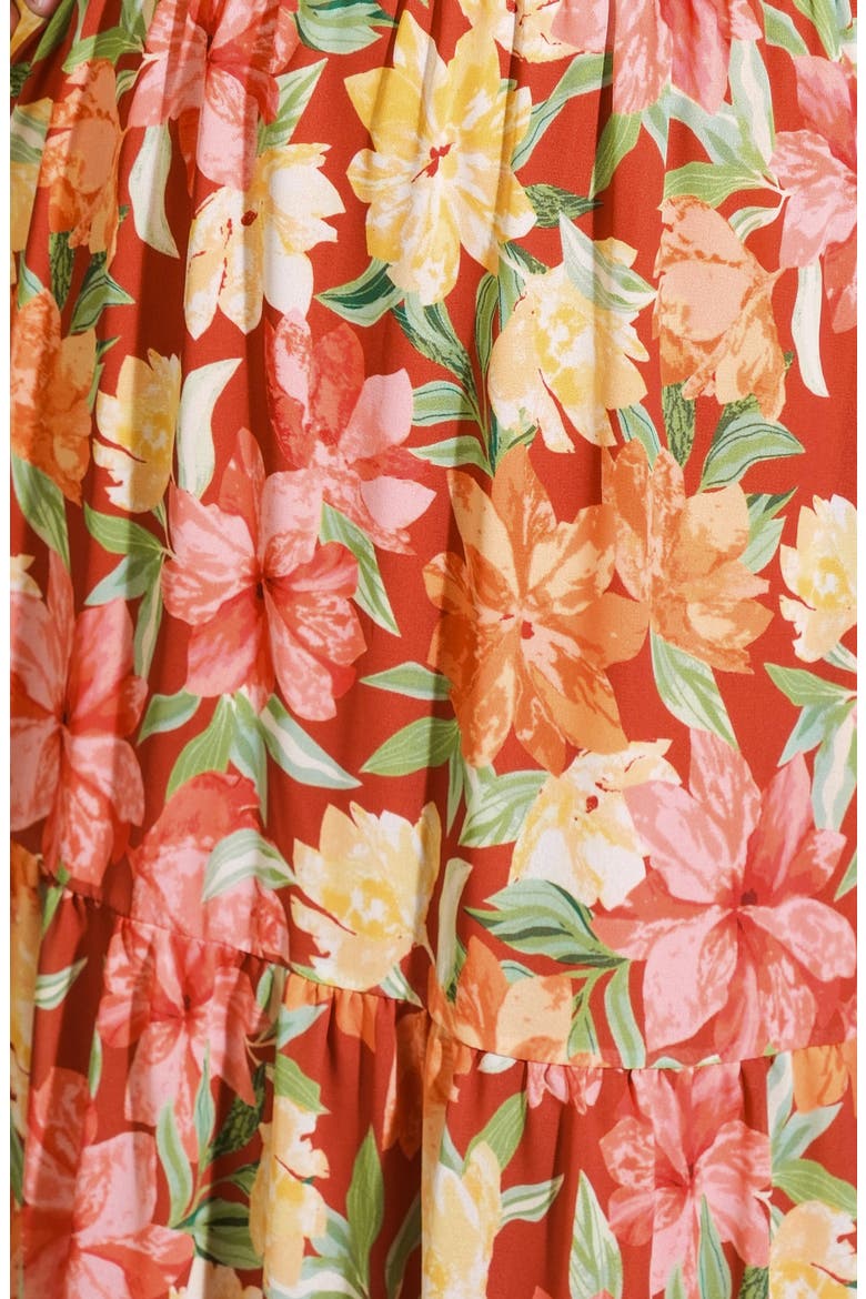 Printed Woven Tiered Maxi Dress, Alternate, color, BRICK