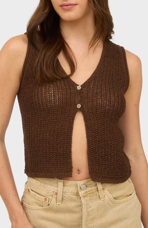 Button Front Knit Sleeveless Top