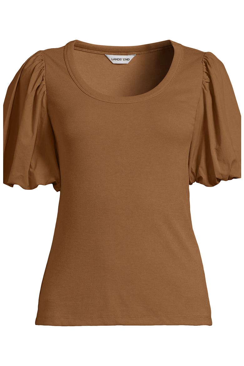Drapey Rib Puff Sleeve Scoop Neck Top, Alternate, color, Canyon Camel