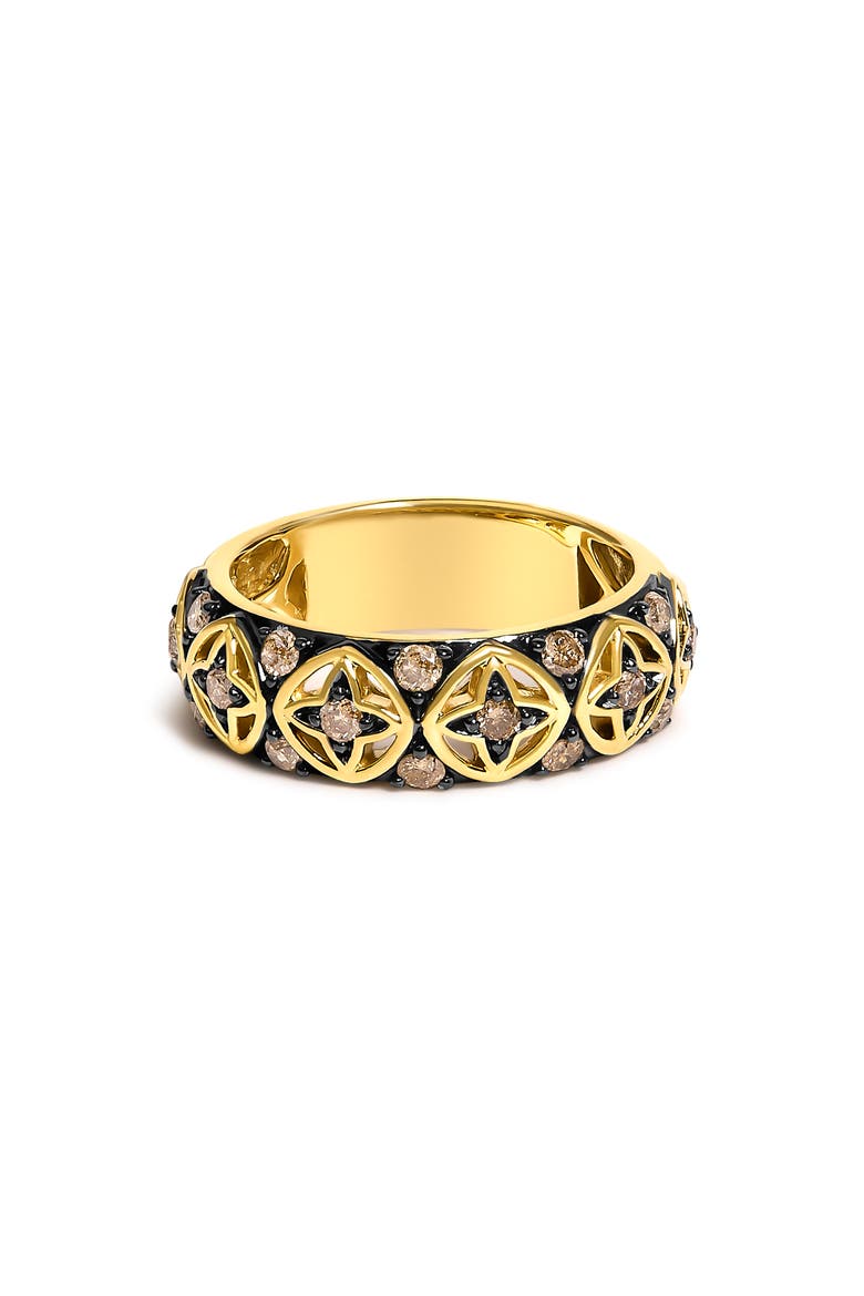 10K Yellow Gold Plated Sterling Silver 1/2 ctw Champagne Diamond Star Motif Band Ring, Main, color, Yellow Gold over Silver