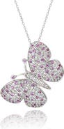 SUZY LEVIAN DIAMONDS Sterling Silver Pavé Pink & White Sapphire Butterfly Brooch Pendant Necklace