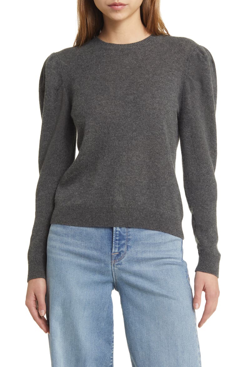Puff Shoulder Cashmere & Wool Sweater, Main, color, DARK GRIS HEATHER