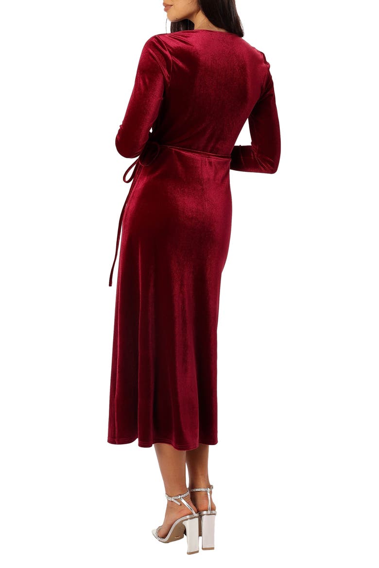 Darby Long Sleeve Velvet Midi Wrap Dress, Alternate, color, BURGUNDY