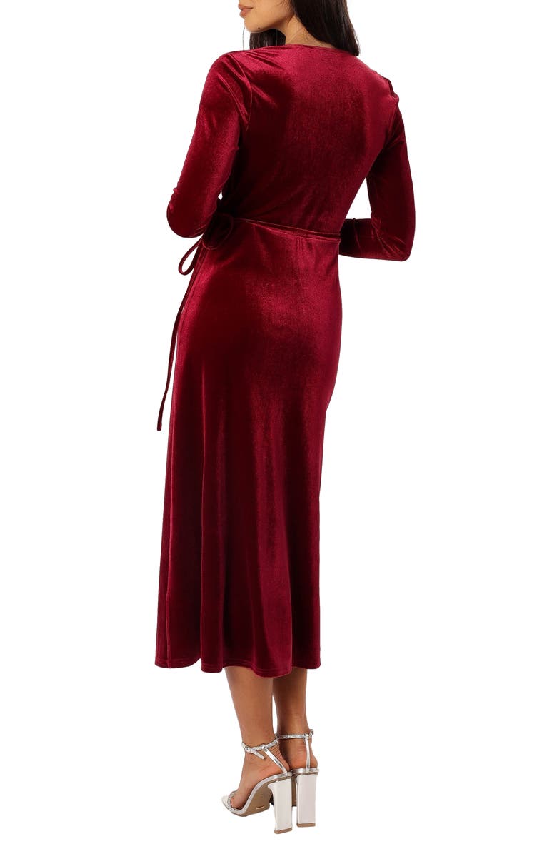 Petal & Pup Darby Long Sleeve Velvet Midi Wrap Dress, Alternate, color, Burgundy