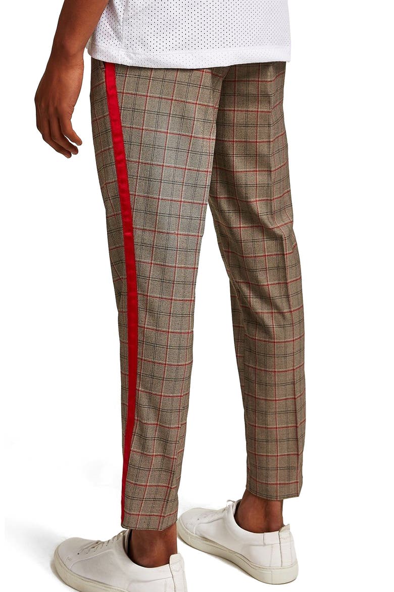 Side Stripe Skinny Fit Cropped Trousers, Alternate, color, BROWN MULTI