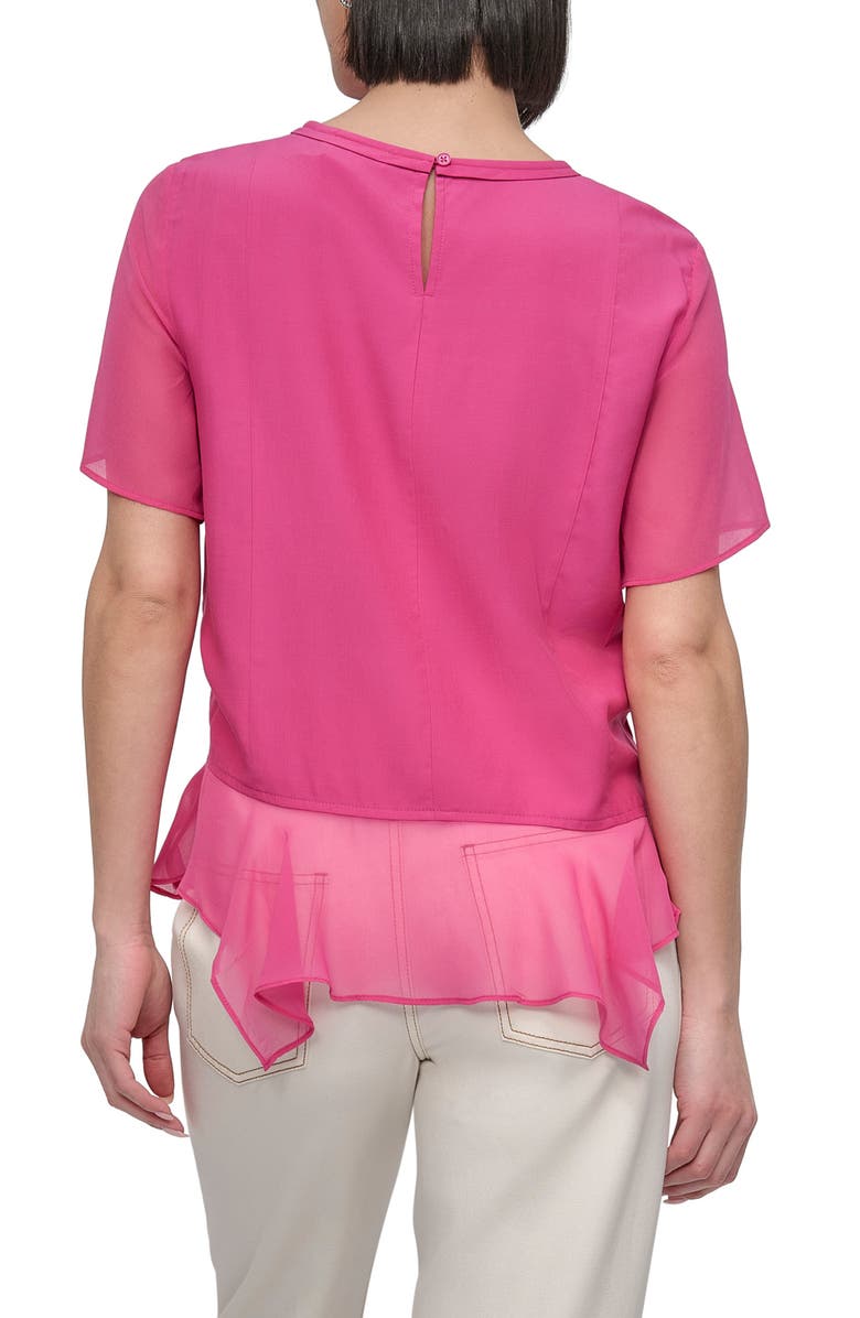 DKNY Handkerchief Hem Mixed Media Top, Alternate, color, Vivid Pink