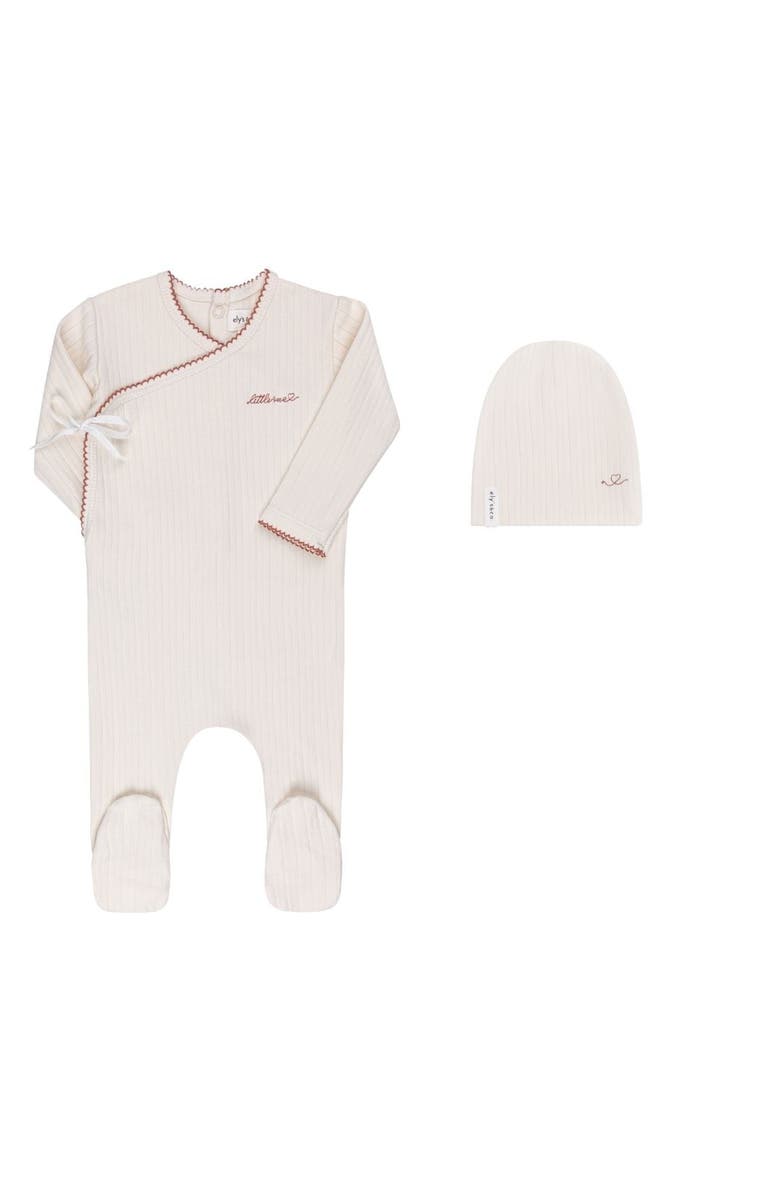 Ely's & Co. Cotton Little One Collection - Footie + Beanie, Main, color, Ivory/Pink