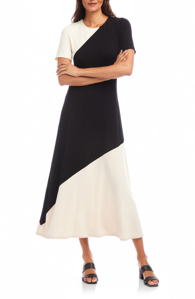 Karen Kane Colorblock Jersey Midi Dress, Main, color, Ecru/ Black