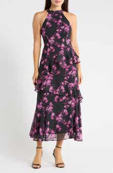 Floral Halter Neck Ruffled Maxi Dress