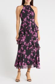 Mila Mae Floral Halter Neck Ruffled Maxi Dress