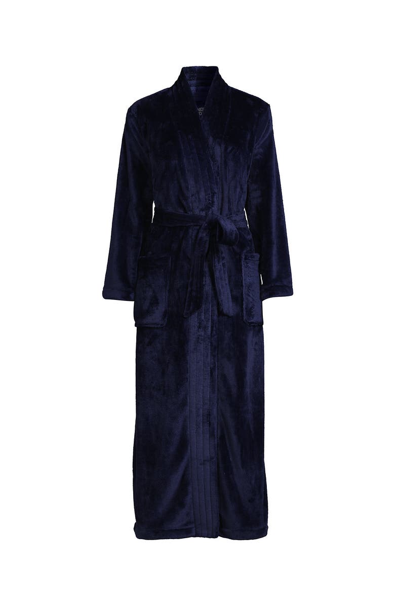 Lands' End Cozy Plush Long Wrap Robe, Alternate, color, Deep Sea Navy
